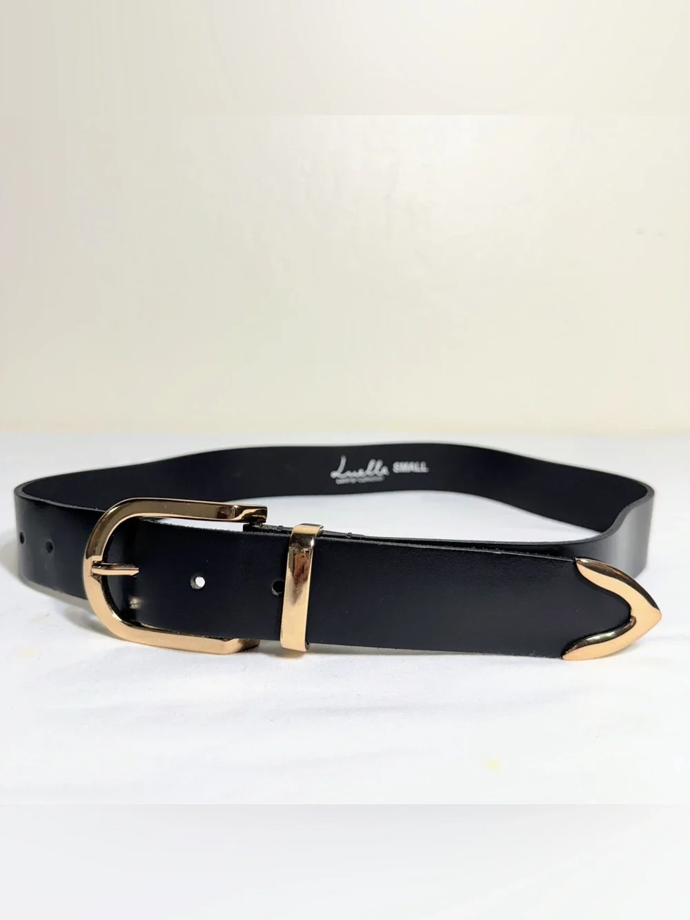 Luella Leather Collection Black Leather Belt Gold Buckle Small